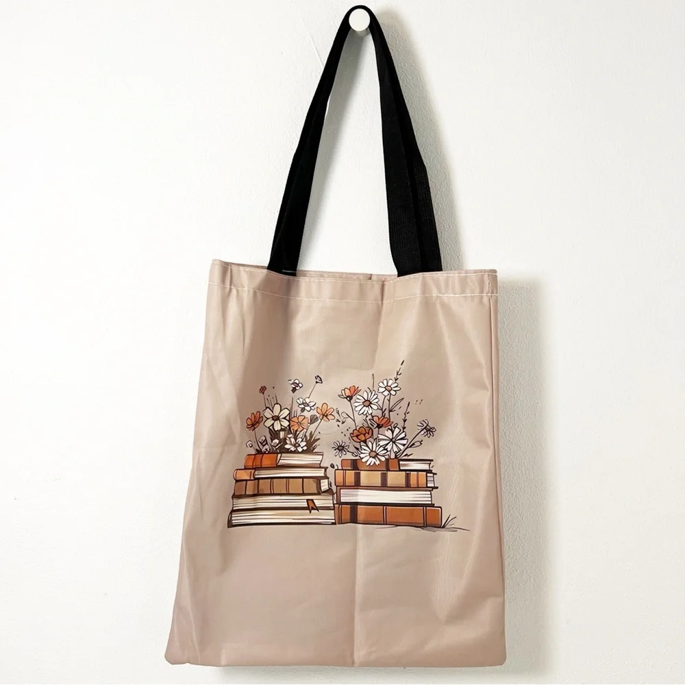 Floral Book Stack Tote Bag – Aesthetic Reader Gift for Book Lovers